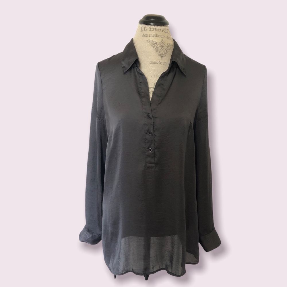 Dark Purple Gray Button Down Blouse